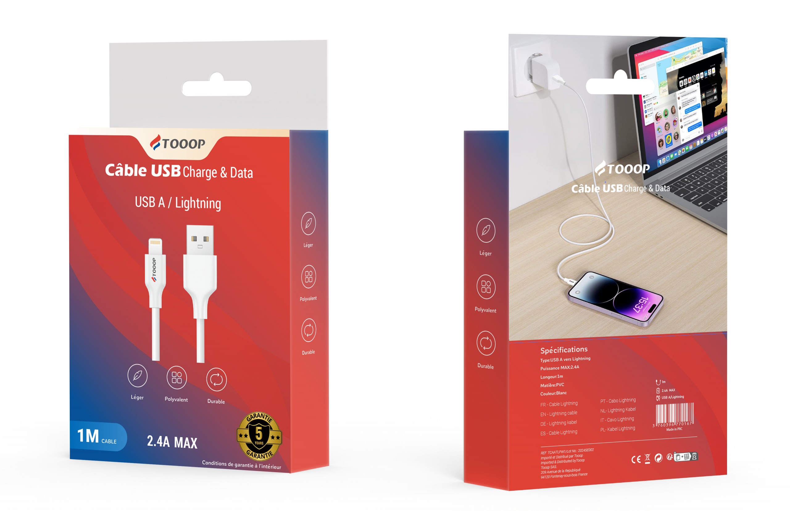 boite cable usb A lightning 1 metre 3D