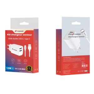 Chargeur 12W -USB+Type C ref TCH12ACW