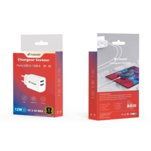 Chargeur 12WDouble USB + cable USB-C- 1mètre  -ref TKAA-AC - Blanc
